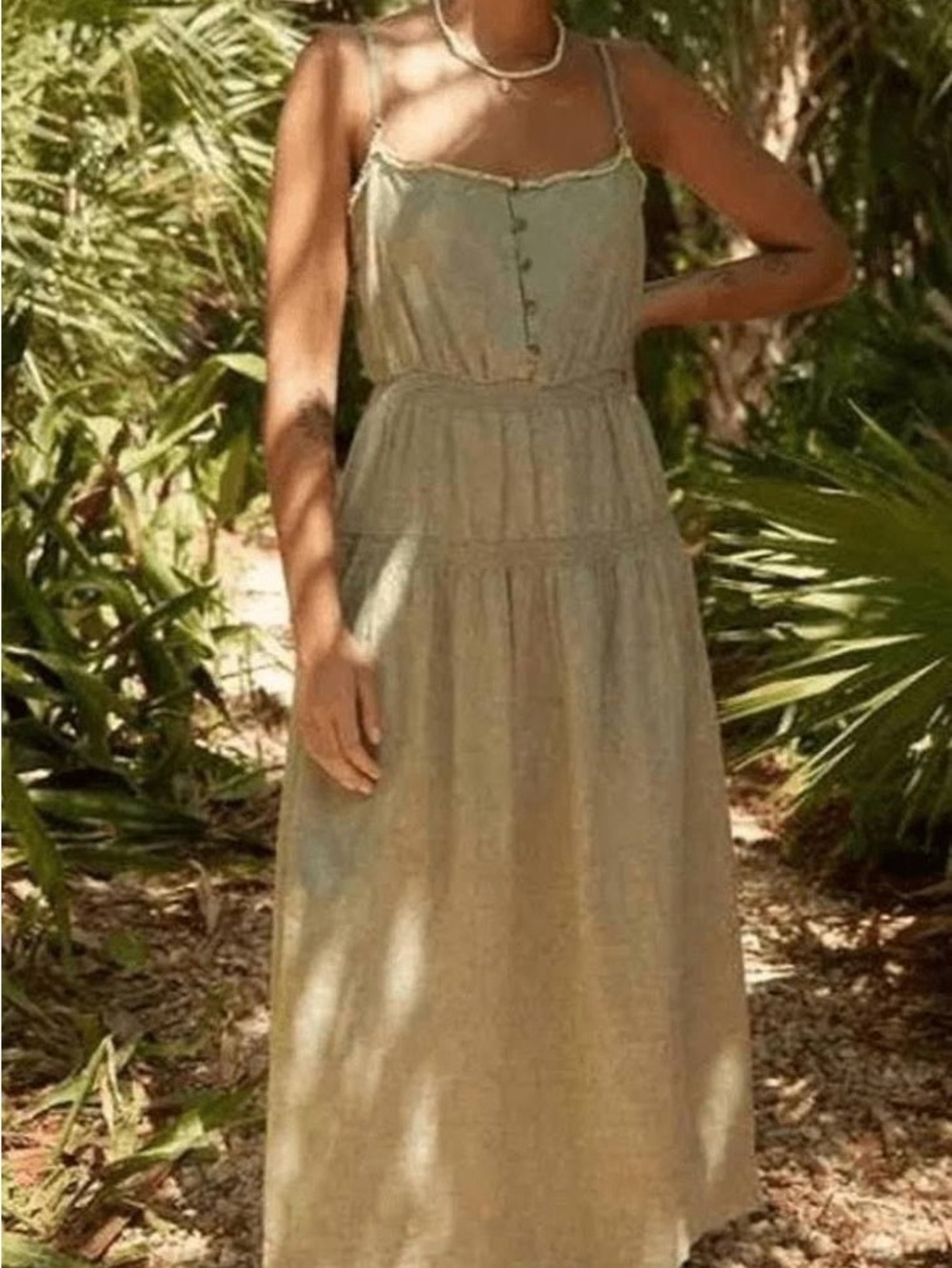 Urban Outfitters Green Spaghetti-Strap Midi Dress